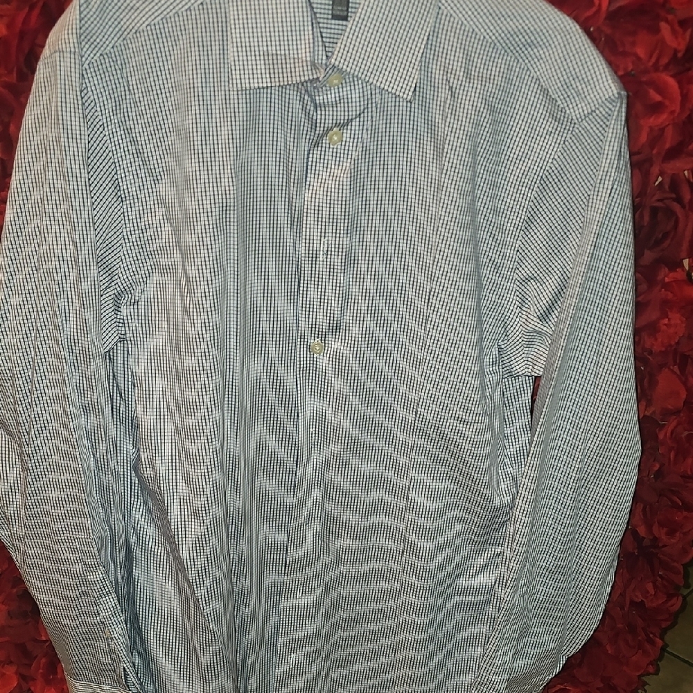 Kenneth Cole Reaction Blue/Wht/Gray Checkered Men's Shirt Size Medium